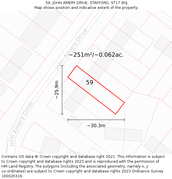 59, JOHN AMERY DRIVE, STAFFORD, ST17 9NJ: Plot and title map