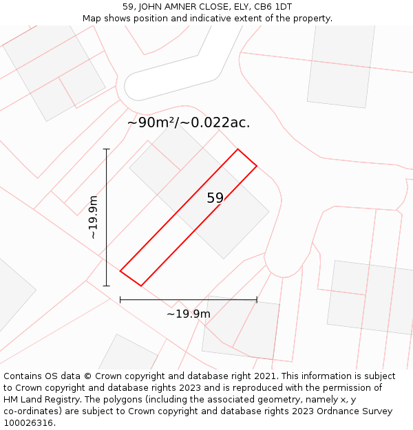 59, JOHN AMNER CLOSE, ELY, CB6 1DT: Plot and title map