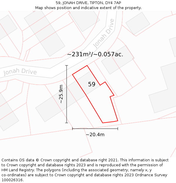 59, JONAH DRIVE, TIPTON, DY4 7AP: Plot and title map