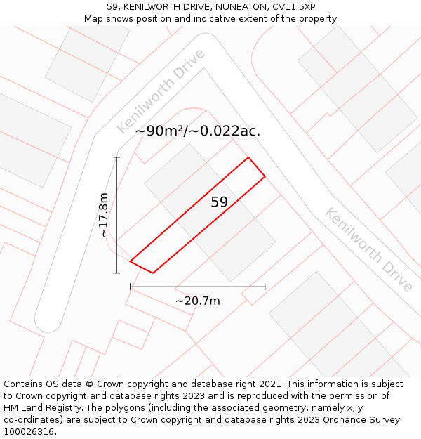 59, KENILWORTH DRIVE, NUNEATON, CV11 5XP: Plot and title map