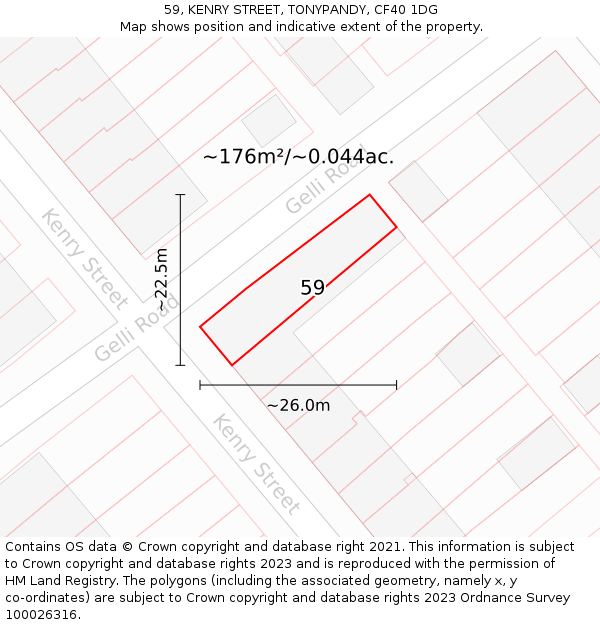 59, KENRY STREET, TONYPANDY, CF40 1DG: Plot and title map