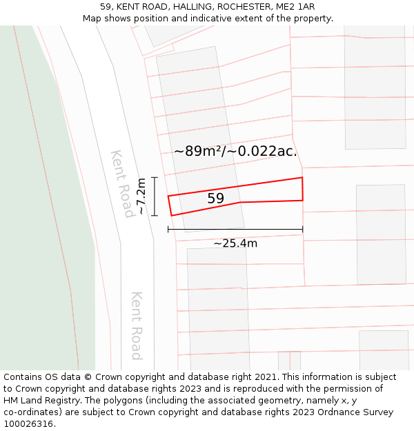 59, KENT ROAD, HALLING, ROCHESTER, ME2 1AR: Plot and title map