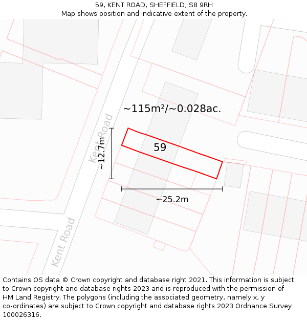 59, KENT ROAD, SHEFFIELD, S8 9RH: Plot and title map
