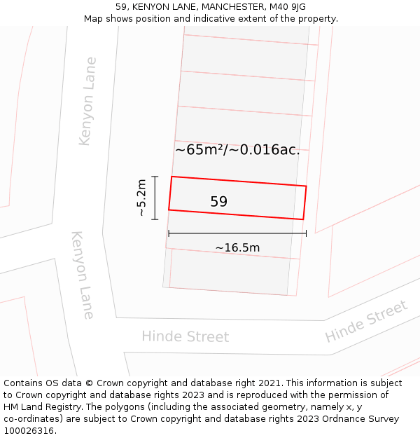 59, KENYON LANE, MANCHESTER, M40 9JG: Plot and title map