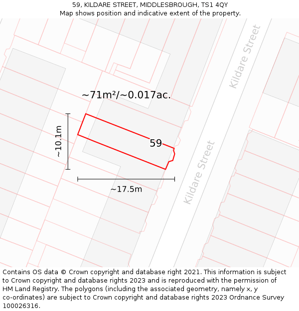 59, KILDARE STREET, MIDDLESBROUGH, TS1 4QY: Plot and title map