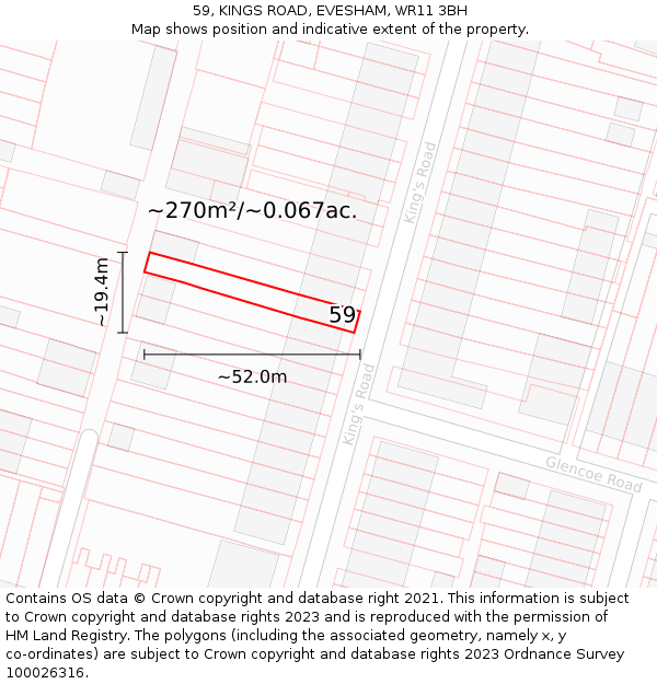59, KINGS ROAD, EVESHAM, WR11 3BH: Plot and title map