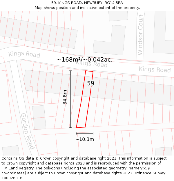 59, KINGS ROAD, NEWBURY, RG14 5RA: Plot and title map