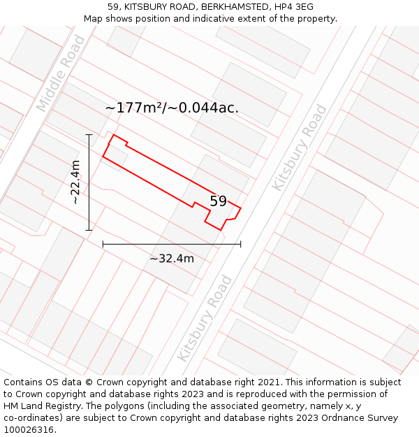 59, KITSBURY ROAD, BERKHAMSTED, HP4 3EG: Plot and title map