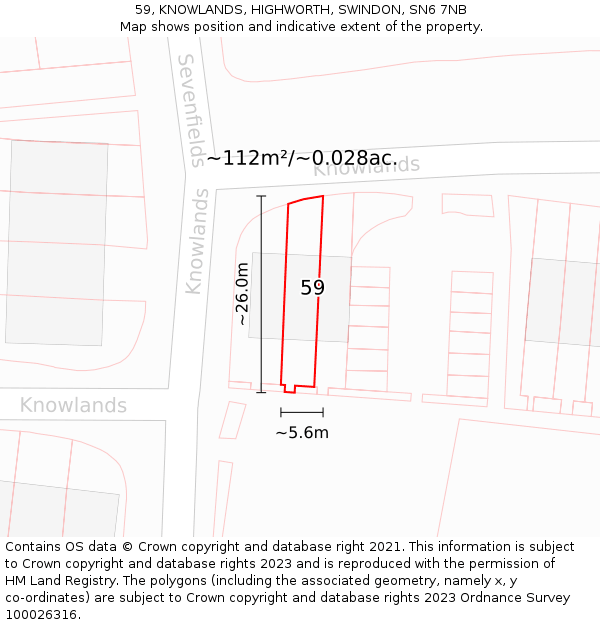 59, KNOWLANDS, HIGHWORTH, SWINDON, SN6 7NB: Plot and title map