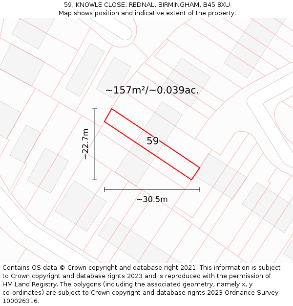 59, KNOWLE CLOSE, REDNAL, BIRMINGHAM, B45 8XU: Plot and title map