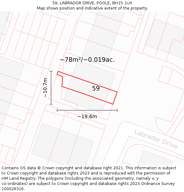 59, LABRADOR DRIVE, POOLE, BH15 1UX: Plot and title map
