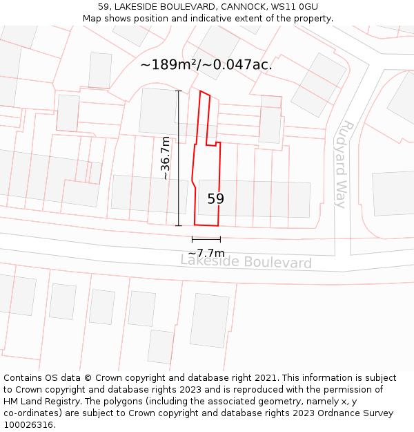 59, LAKESIDE BOULEVARD, CANNOCK, WS11 0GU: Plot and title map