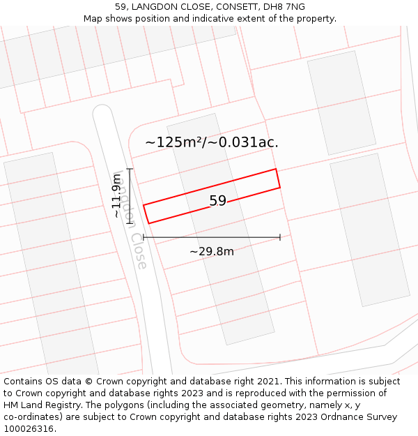 59, LANGDON CLOSE, CONSETT, DH8 7NG: Plot and title map
