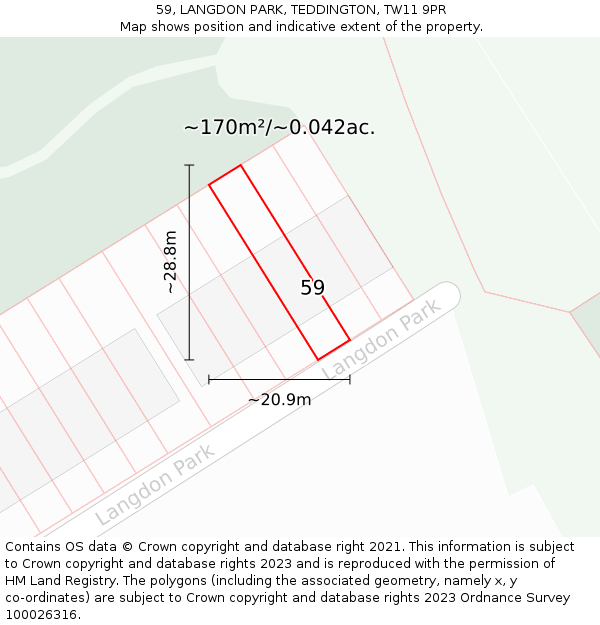 59, LANGDON PARK, TEDDINGTON, TW11 9PR: Plot and title map