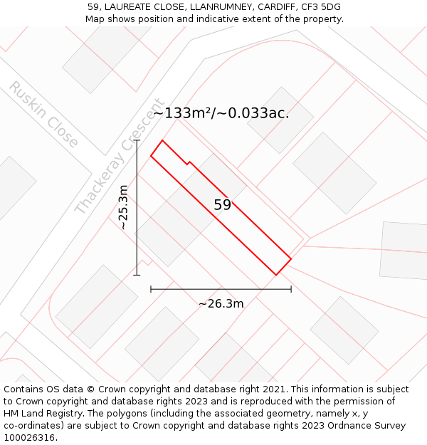 59, LAUREATE CLOSE, LLANRUMNEY, CARDIFF, CF3 5DG: Plot and title map