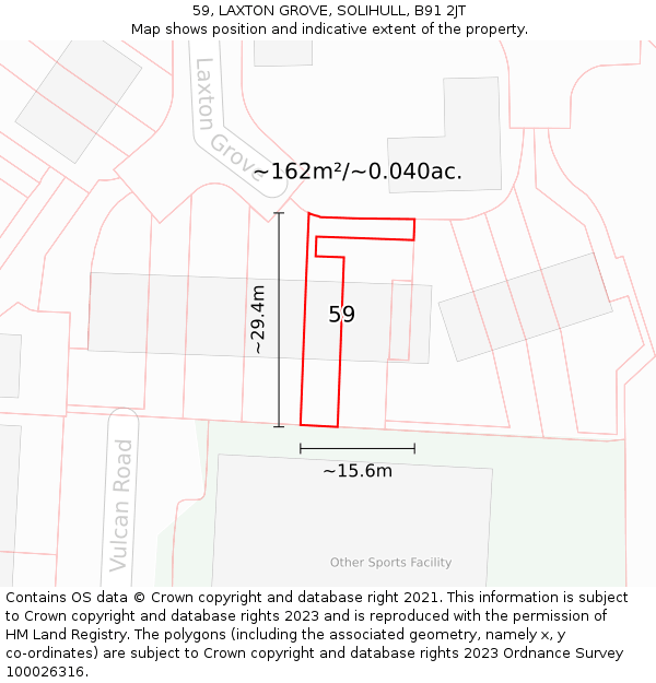 59, LAXTON GROVE, SOLIHULL, B91 2JT: Plot and title map