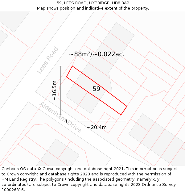 59, LEES ROAD, UXBRIDGE, UB8 3AP: Plot and title map
