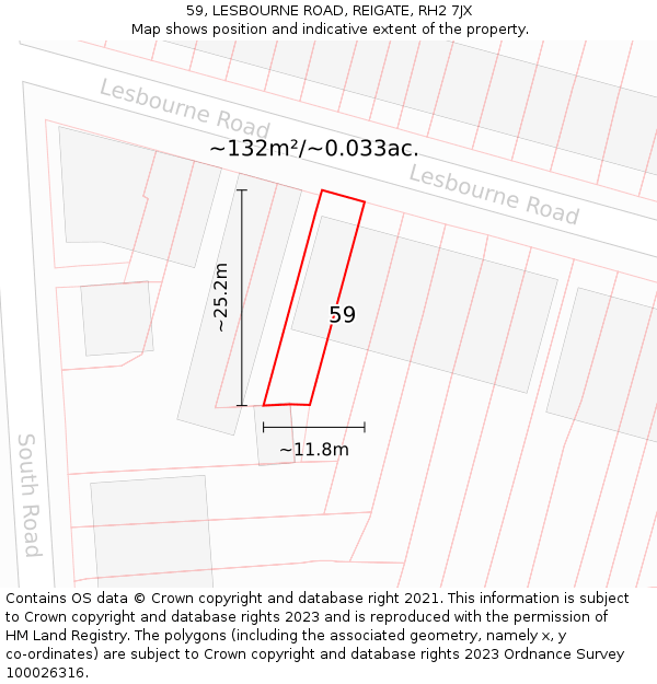 59, LESBOURNE ROAD, REIGATE, RH2 7JX: Plot and title map