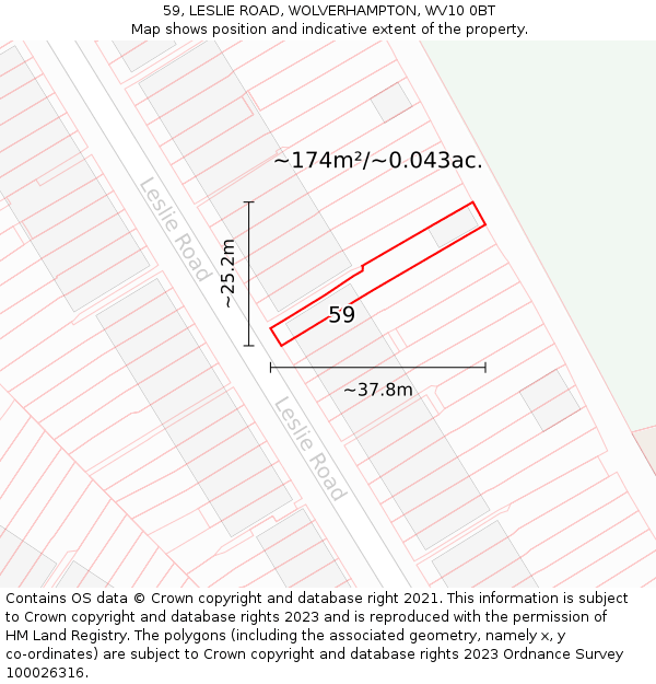 59, LESLIE ROAD, WOLVERHAMPTON, WV10 0BT: Plot and title map
