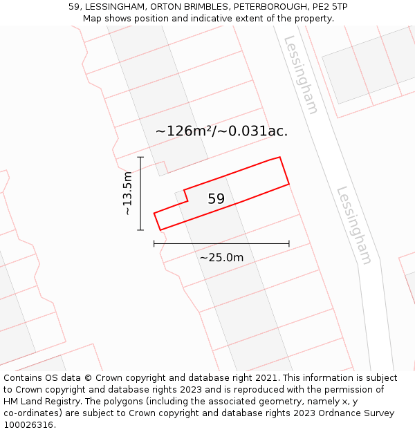 59, LESSINGHAM, ORTON BRIMBLES, PETERBOROUGH, PE2 5TP: Plot and title map
