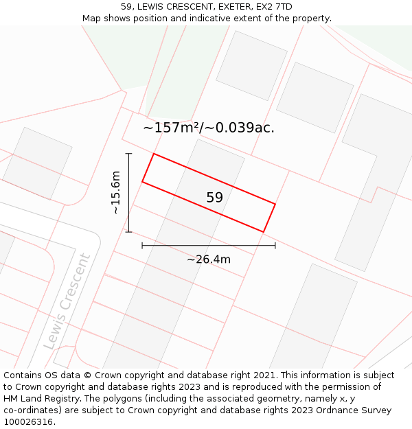 59, LEWIS CRESCENT, EXETER, EX2 7TD: Plot and title map