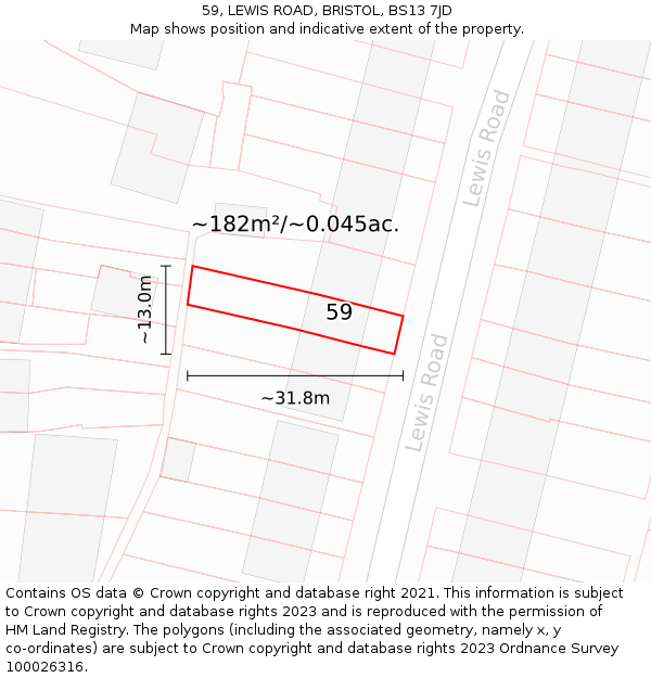 59, LEWIS ROAD, BRISTOL, BS13 7JD: Plot and title map