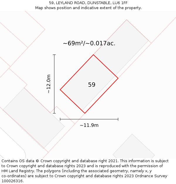 59, LEYLAND ROAD, DUNSTABLE, LU6 1FF: Plot and title map