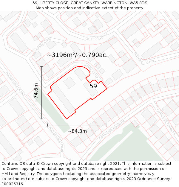 59, LIBERTY CLOSE, GREAT SANKEY, WARRINGTON, WA5 8DS: Plot and title map