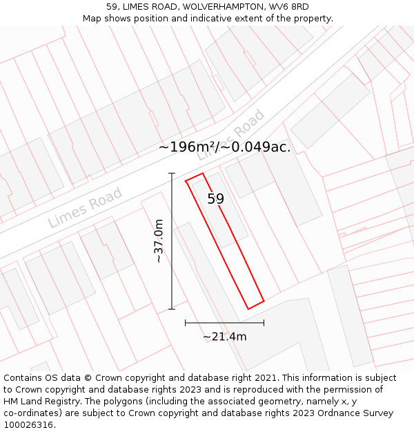 59, LIMES ROAD, WOLVERHAMPTON, WV6 8RD: Plot and title map