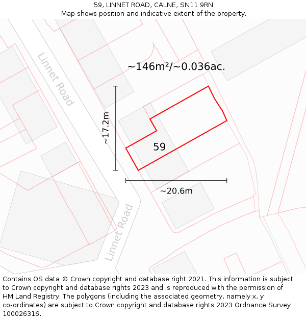 59, LINNET ROAD, CALNE, SN11 9RN: Plot and title map