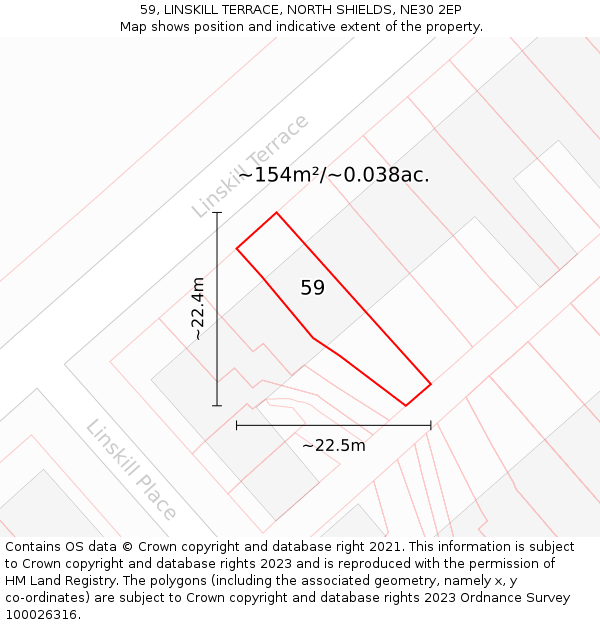 59, LINSKILL TERRACE, NORTH SHIELDS, NE30 2EP: Plot and title map