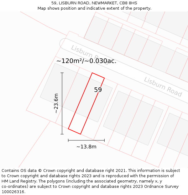 59, LISBURN ROAD, NEWMARKET, CB8 8HS: Plot and title map