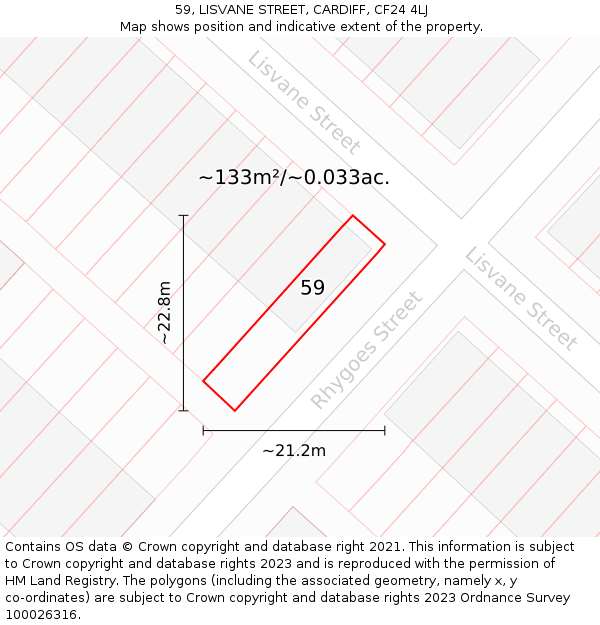 59, LISVANE STREET, CARDIFF, CF24 4LJ: Plot and title map