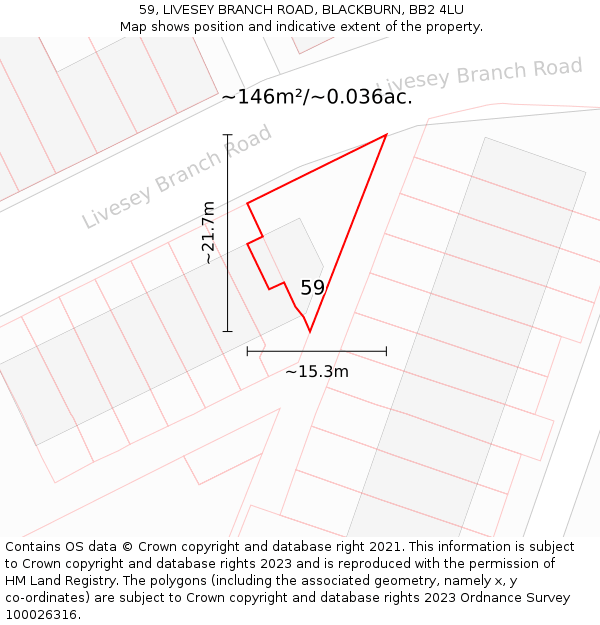 59, LIVESEY BRANCH ROAD, BLACKBURN, BB2 4LU: Plot and title map