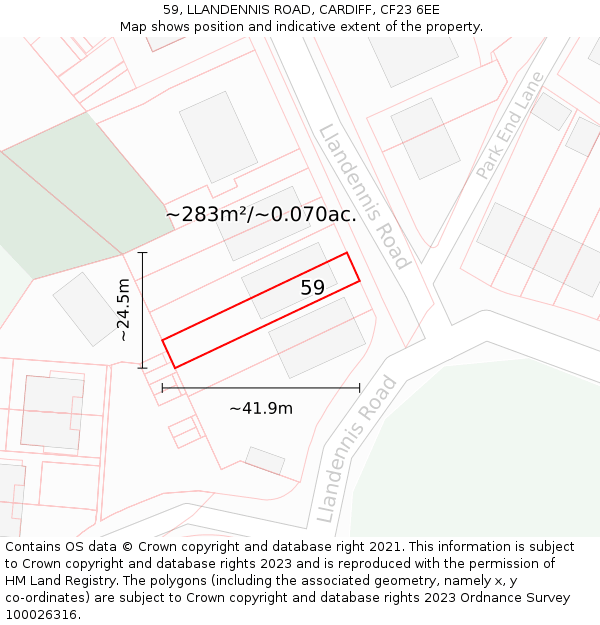 59, LLANDENNIS ROAD, CARDIFF, CF23 6EE: Plot and title map