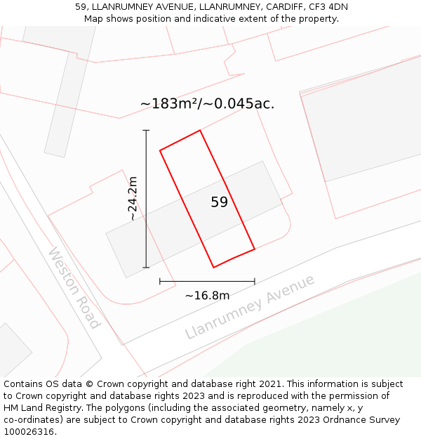 59, LLANRUMNEY AVENUE, LLANRUMNEY, CARDIFF, CF3 4DN: Plot and title map