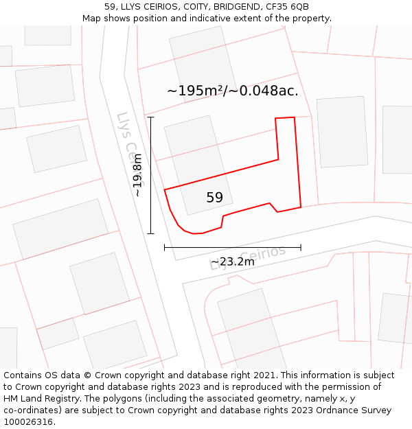 59, LLYS CEIRIOS, COITY, BRIDGEND, CF35 6QB: Plot and title map