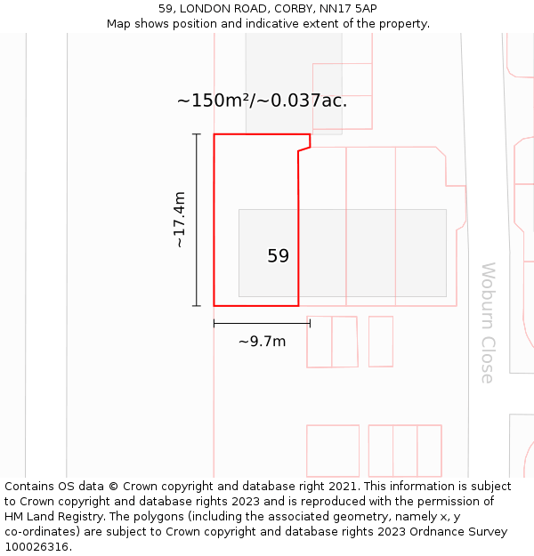 59, LONDON ROAD, CORBY, NN17 5AP: Plot and title map