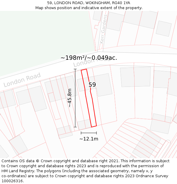 59, LONDON ROAD, WOKINGHAM, RG40 1YA: Plot and title map