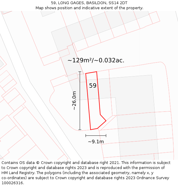 59, LONG GAGES, BASILDON, SS14 2DT: Plot and title map