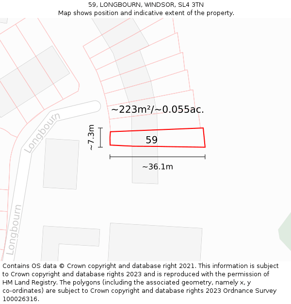 59, LONGBOURN, WINDSOR, SL4 3TN: Plot and title map