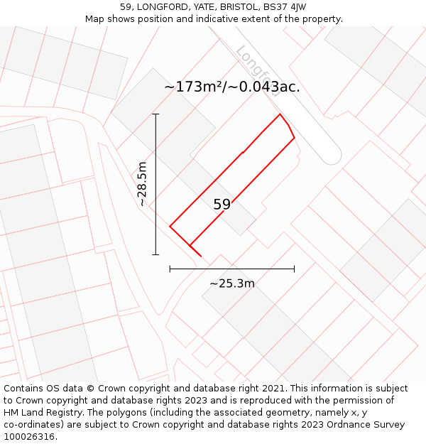 59, LONGFORD, YATE, BRISTOL, BS37 4JW: Plot and title map
