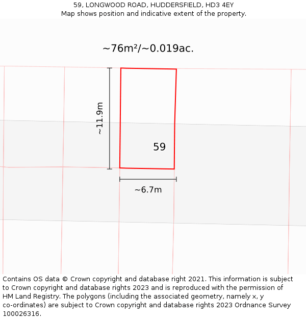 59, LONGWOOD ROAD, HUDDERSFIELD, HD3 4EY: Plot and title map
