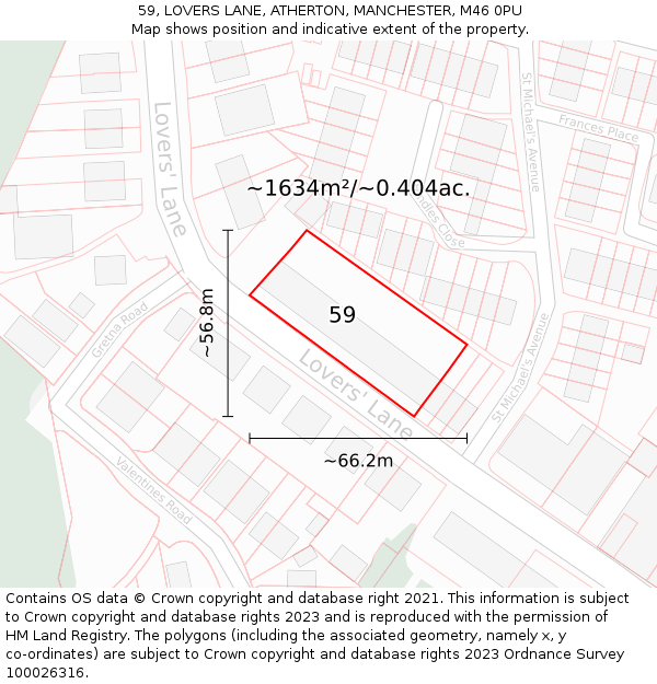 59, LOVERS LANE, ATHERTON, MANCHESTER, M46 0PU: Plot and title map