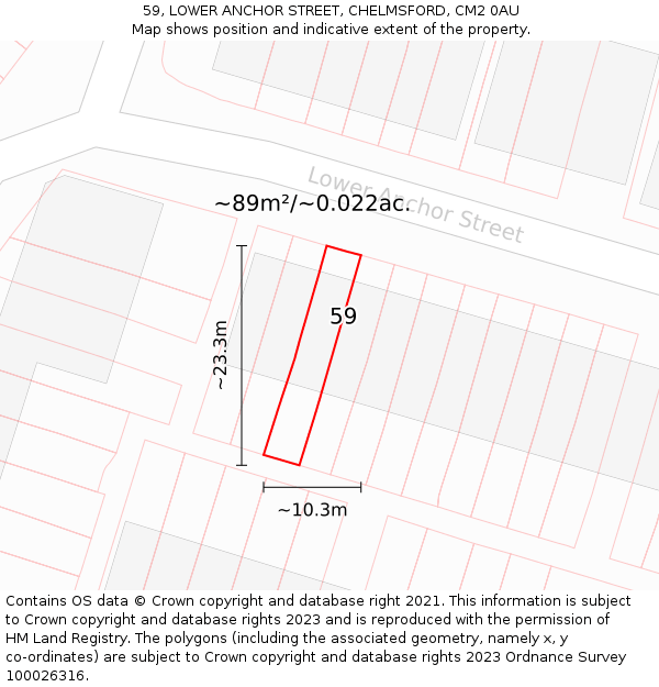 59, LOWER ANCHOR STREET, CHELMSFORD, CM2 0AU: Plot and title map