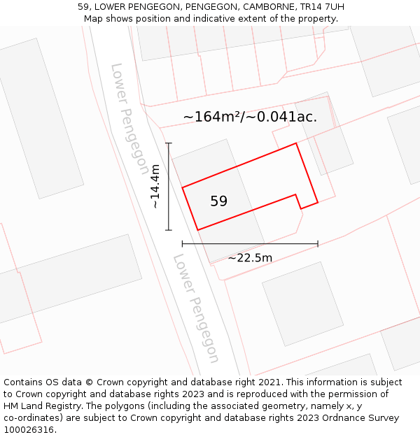 59, LOWER PENGEGON, PENGEGON, CAMBORNE, TR14 7UH: Plot and title map