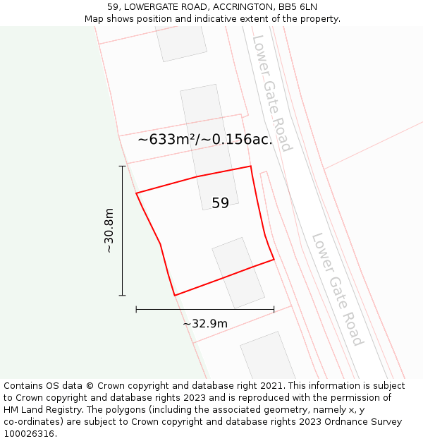 59, LOWERGATE ROAD, ACCRINGTON, BB5 6LN: Plot and title map