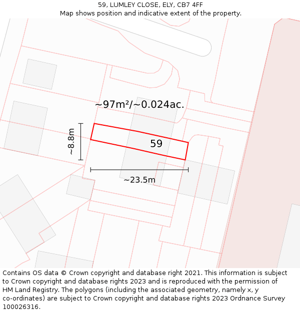 59, LUMLEY CLOSE, ELY, CB7 4FF: Plot and title map