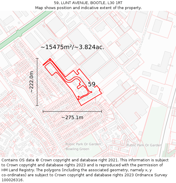 59, LUNT AVENUE, BOOTLE, L30 1RT: Plot and title map