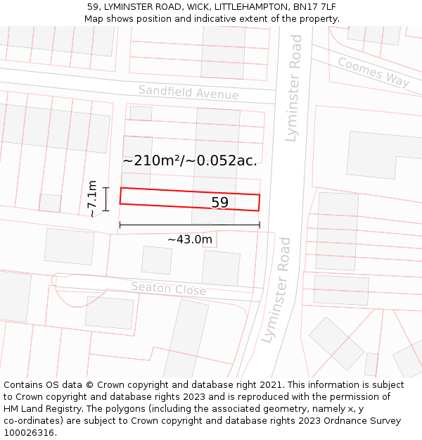 59, LYMINSTER ROAD, WICK, LITTLEHAMPTON, BN17 7LF: Plot and title map